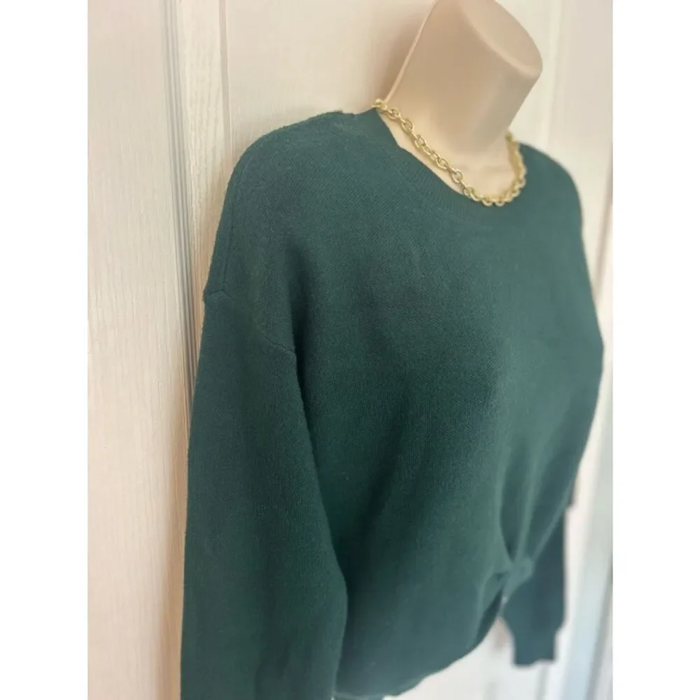 NWT Rachel Zoe Crewneck Twist-Front Forest Green Sweater!